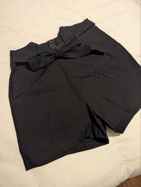 Black High-Waist Paperbag Shorts with Tie Belt